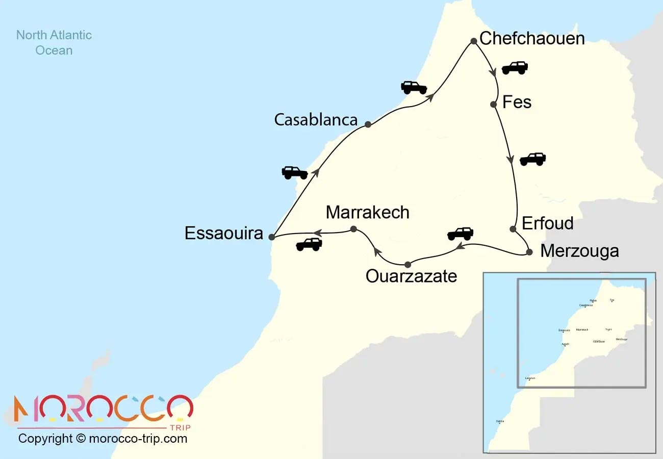 14 day morocco cultural expedition tour map